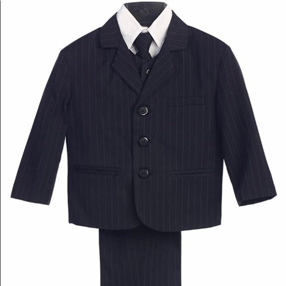 Boys 5 Piece Black Pin-Striped Suit Vest and Tie - Picture 1 of 7